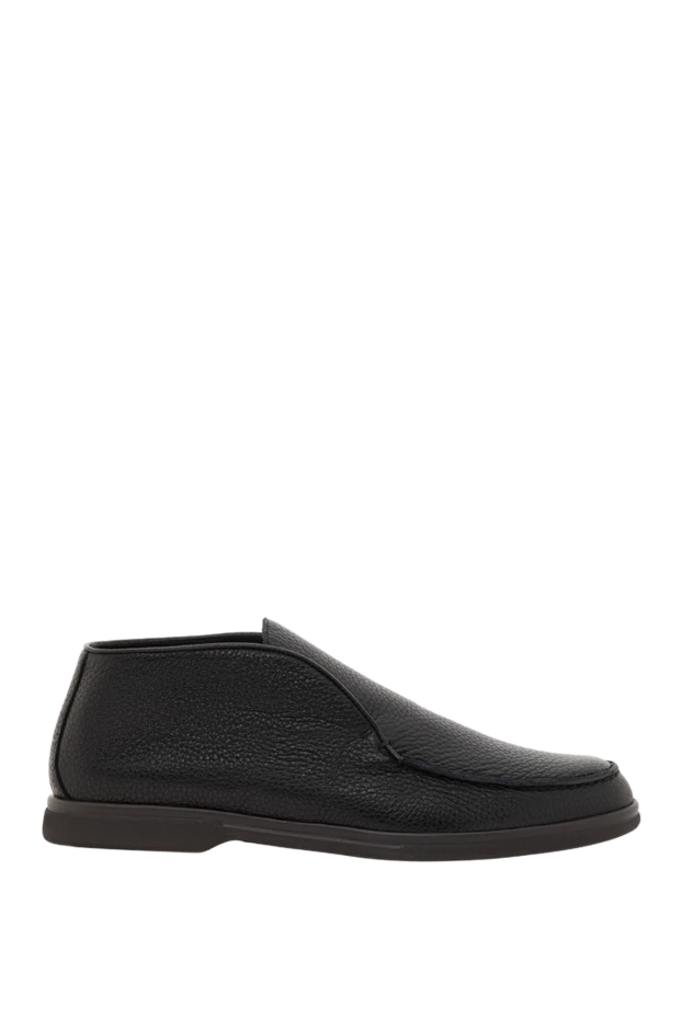 Лоферы мужские черные из зернистой кожи - фото 1