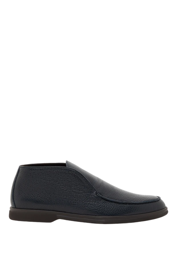 Лоферы мужские синие из зернистой кожи - фото 1