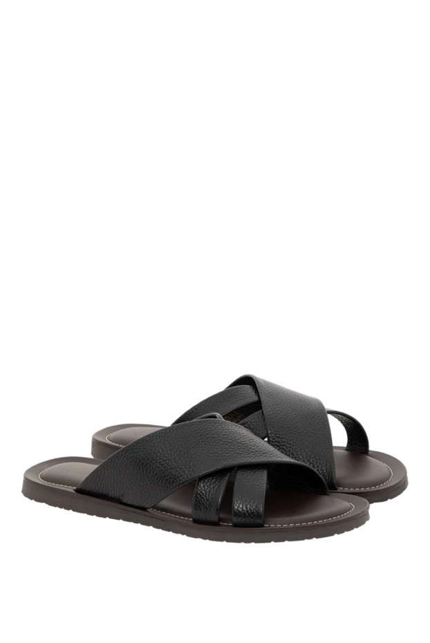Corneliani ерлерге арналған қара былғары флип-флоптар 186578 - фото 3