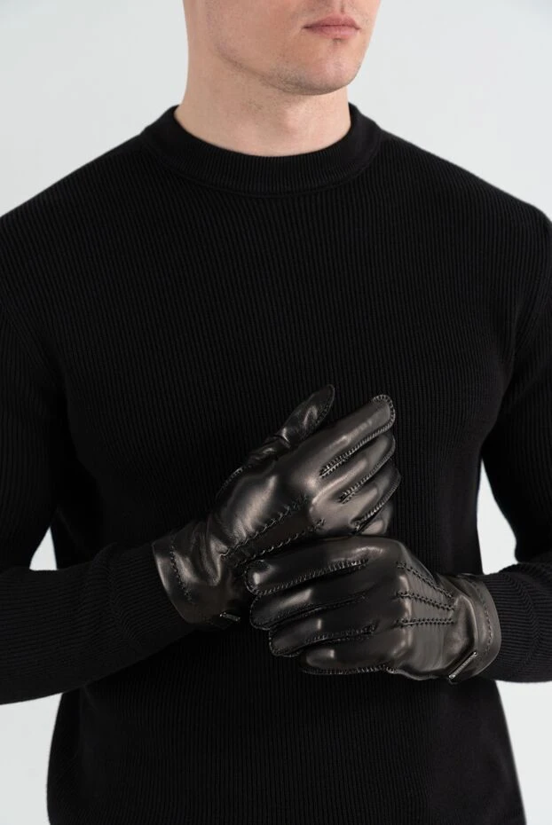 Коричневые перчатки из кожи наппа мужские - фото 2