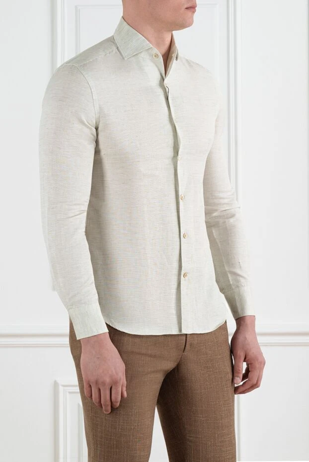 Corneliani белая рубашка casual из хлопка и льна мужская 186585 - фото 3
