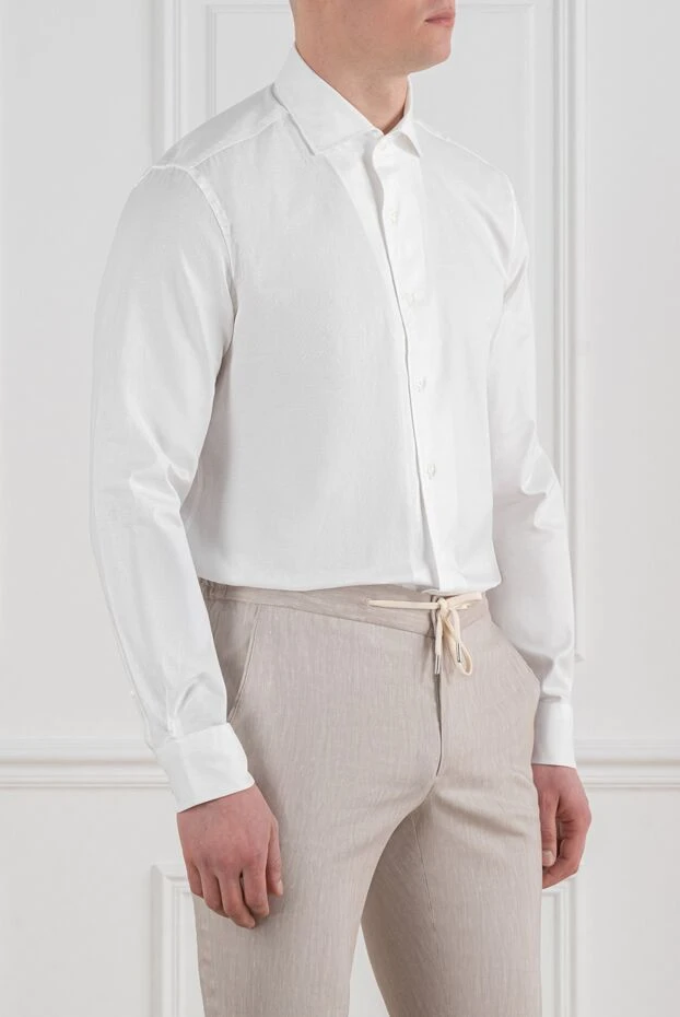 Corneliani мужская рубашка белого цвета из хлопка с классическим воротником 186586 - фото 3