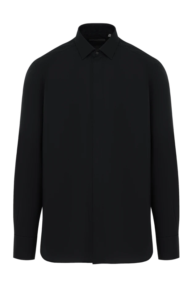 Мужская рубашка со скрытыми пуговицами черная - фото 1