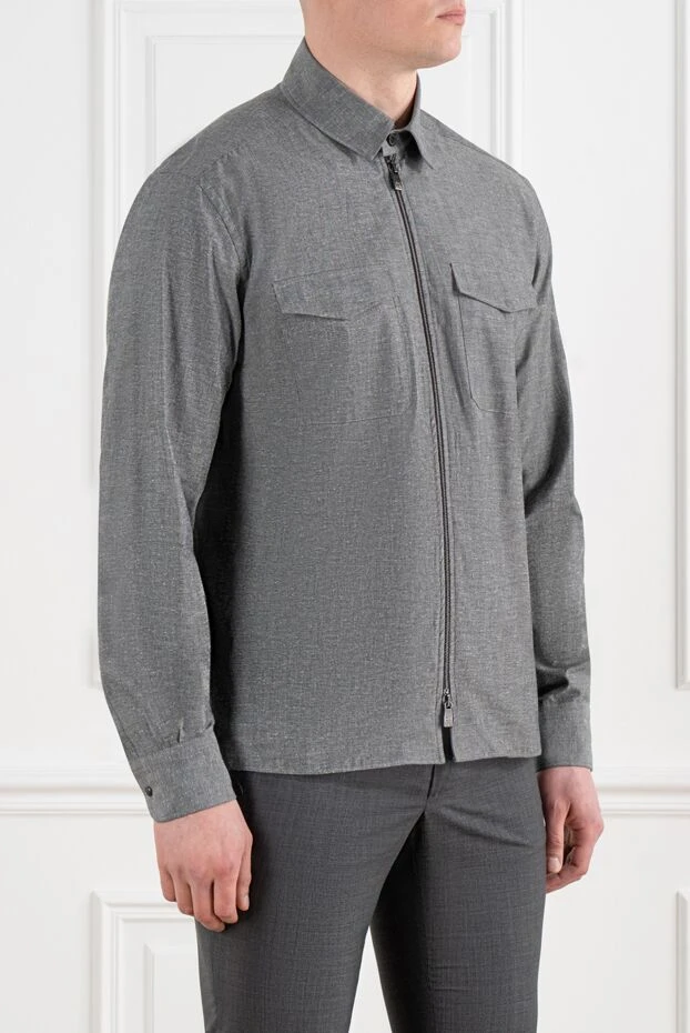 Corneliani серая рубашка на молнии с карманами из хлопка 186589 - фото 3