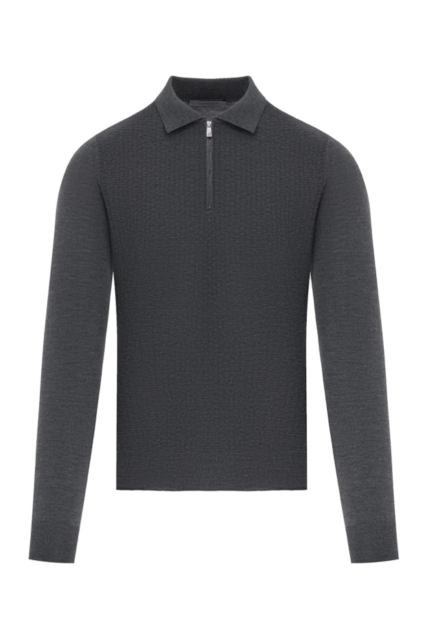 Поло на пуговицах из серой ультратонкой шерсти - фото 1