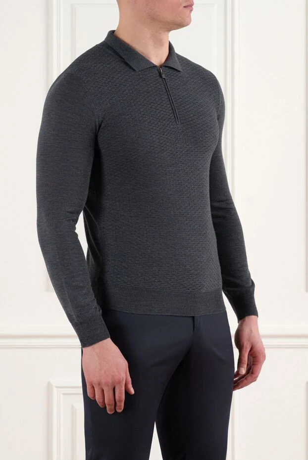 Corneliani сұр өте биязы жүннен жасалған түймелері бар поло 186590 - фото 3