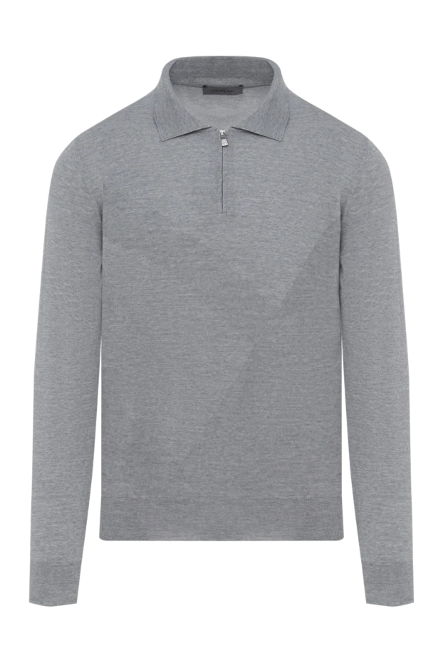 Corneliani gray classic long sleeve wool polo with zip 186592 - photo 1