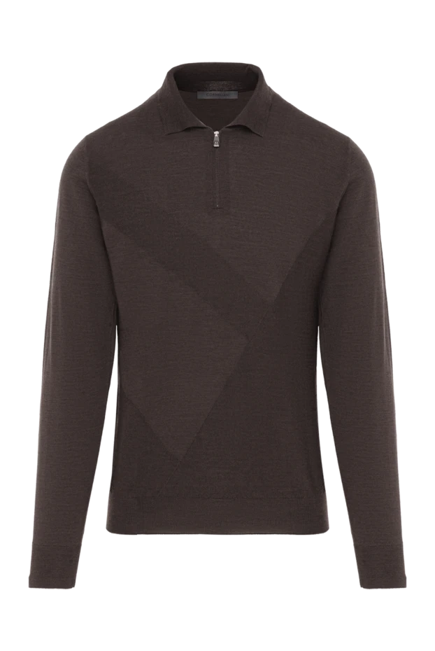 Brown long sleeve wool polo with zipper - photo 1