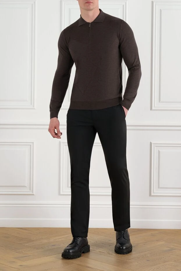Brown long sleeve wool polo with zipper - photo 2