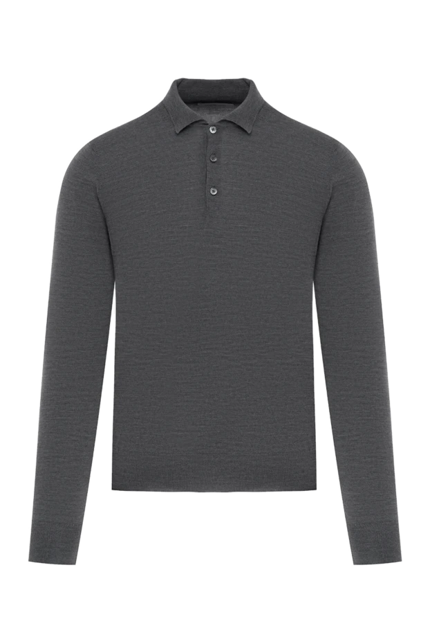 Поло с длинными рукавами на пуговицах из серой шерсти - фото 1