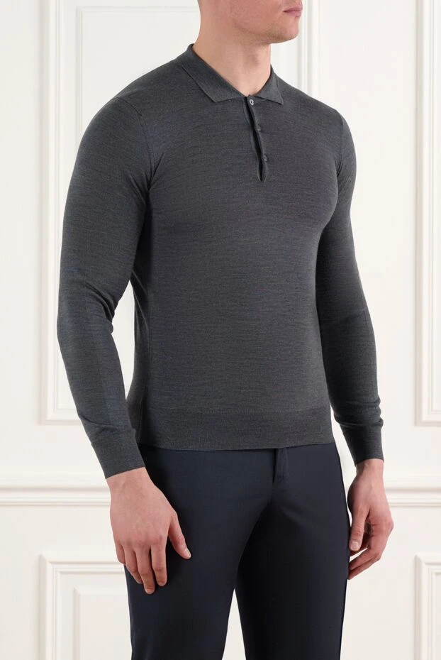 Corneliani сұр жүннен жасалған түймелері бар ұзын жеңді поло 186594 - фото 3