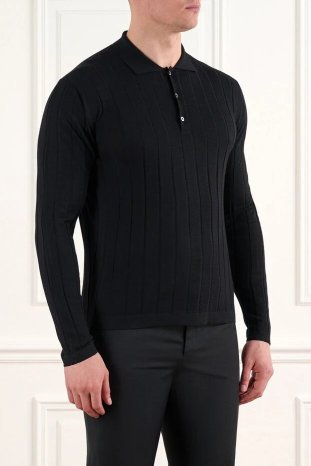 Corneliani черная рубашка-поло на пуговицах из сверхтонкой мериносовой шерсти
 186595 - фото 3