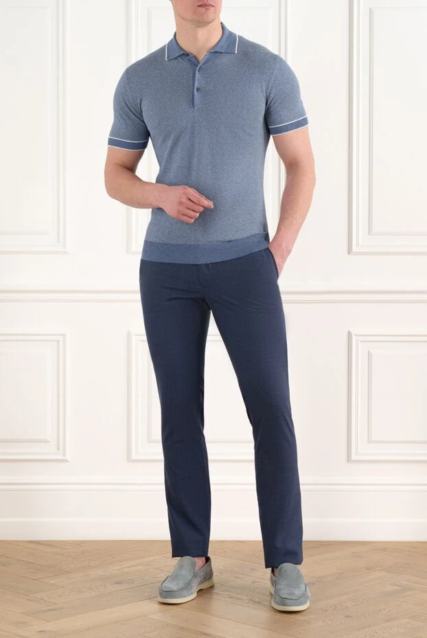 Жібек және зығыр торлы өрнегі бар көк түсті поло - фото 2