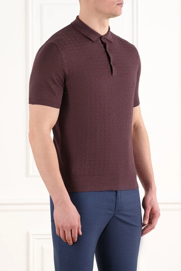 Corneliani бордовая футболка-поло мужская из льна 186598 - фото 3