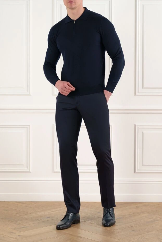 Corneliani синяя рубашка-поло из сверхтонкой шерсти на молнии 186601 - фото 2