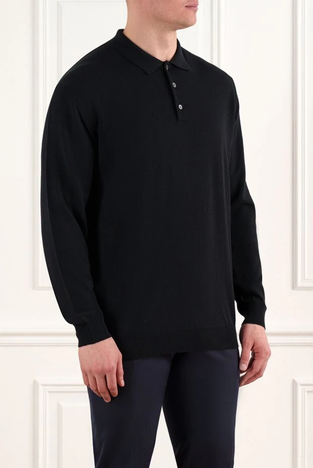 Corneliani ерлерге арналған қара меринос жүнінен жасалған поло 186602 - фото 3