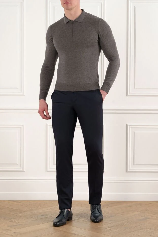 Corneliani қоңыр найзағайлы меринос жүнінен жасалған поло 186603 - фото 2