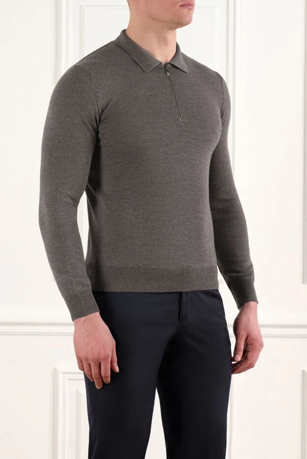 Corneliani қоңыр найзағайлы меринос жүнінен жасалған поло 186603 - фото 3