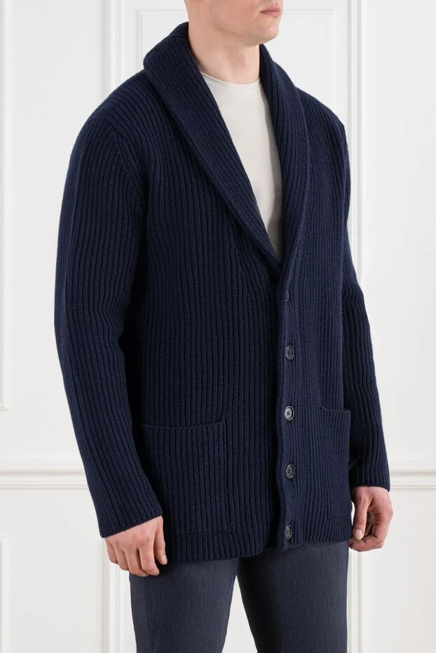 Corneliani түймелері бар көгілдір жүннен жасалған ерлер кардиганы 186608 - фото 3