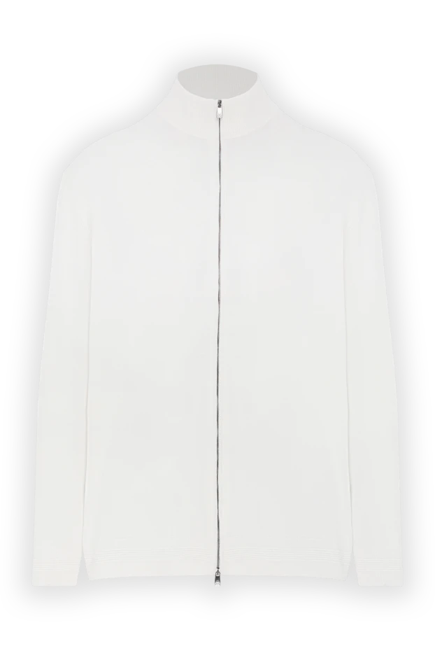 Кардиган мужской на молнии белый из хлопка - фото 1