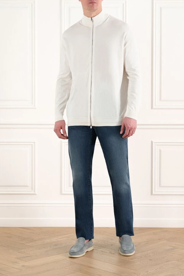 Кардиган мужской на молнии белый из хлопка - фото 2