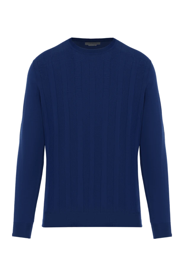 Men's dark blue wool jumper with stripes - photo 1