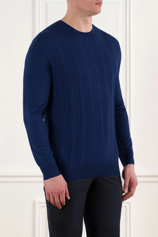 Corneliani ерлерге арналған қара көк жүннен жасалған жолақтары бар секіргіш 186612 - фото 3