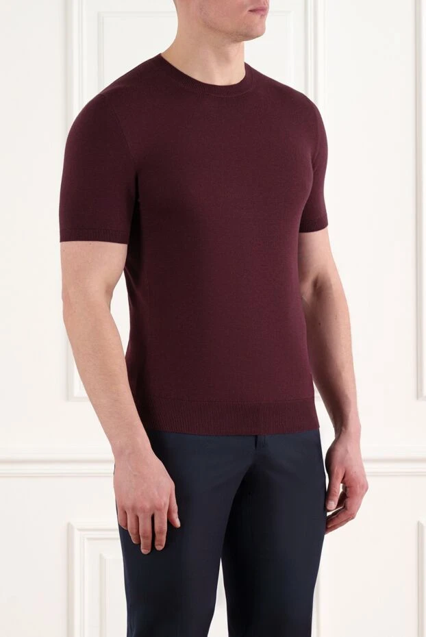Corneliani теплый джемпер с коротким рукавом бордовый мужской 195787 - фото 3