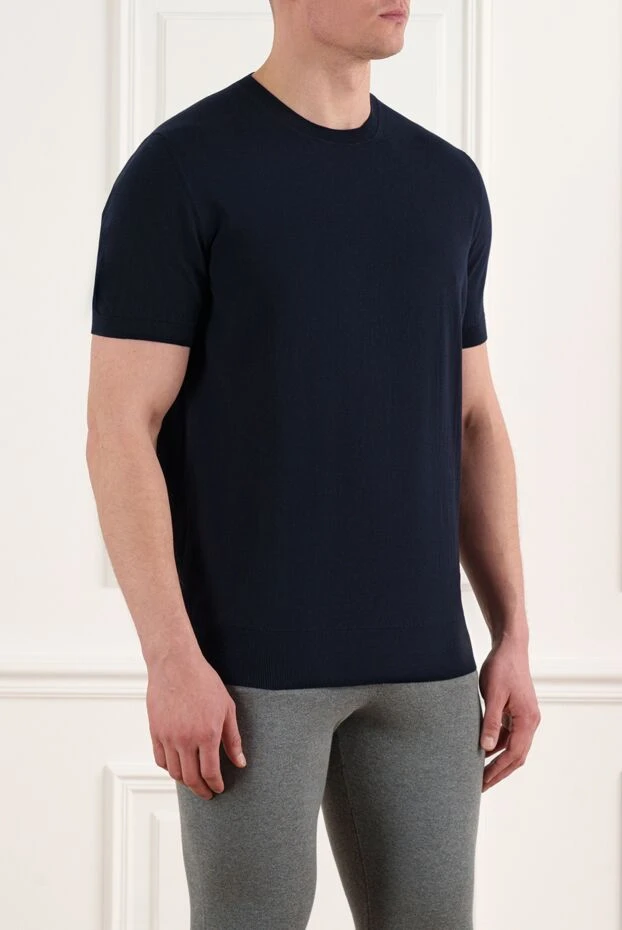 Corneliani men's dark blue short sleeve cotton jumper 186618 - photo 3