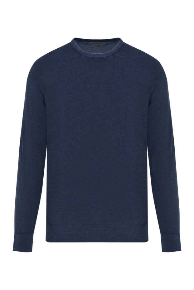 Men's blue wool jumper with contrast neckline - photo 1