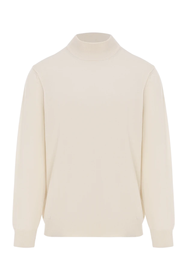 Шерстяной свитер с воротником стойкой мужской белый - фото 1