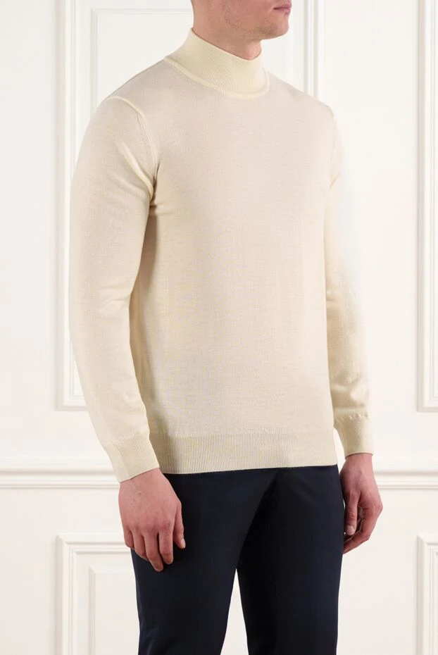 Corneliani men's white wool sweater with stand-up collar 186621 - photo 3