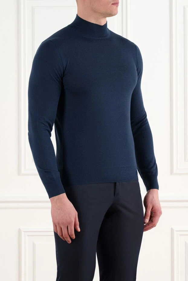 Corneliani woolen jumper with stand collar blue for men 186622 - photo 3