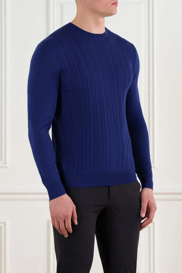 Corneliani көгілдір жүннен жасалған жолақтары бар ерлерге арналған секіргіш 186624 - фото 3