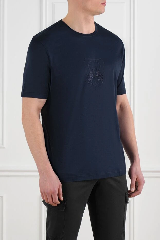 Corneliani кестеленген логотипі бар көк мақтадан жасалған футболка 186633 - фото 3