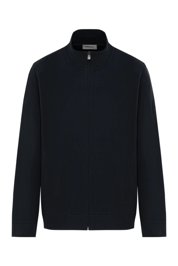 Свободная спортивная кофта с логотипом синяя из хлопка - фото 1