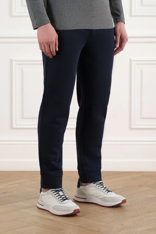 Corneliani көгілдір мақта матадан жасалған белі иілген шалбар 186642 - фото 3