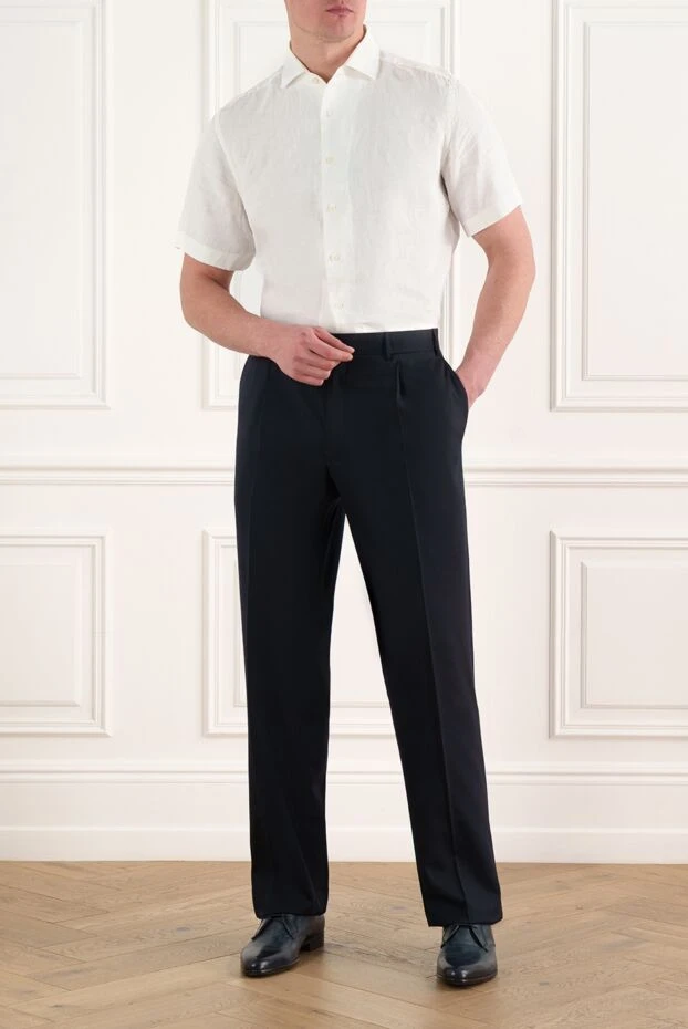 Corneliani рубашка с коротким рукавом белая мужская из льна 186651 - фото 2