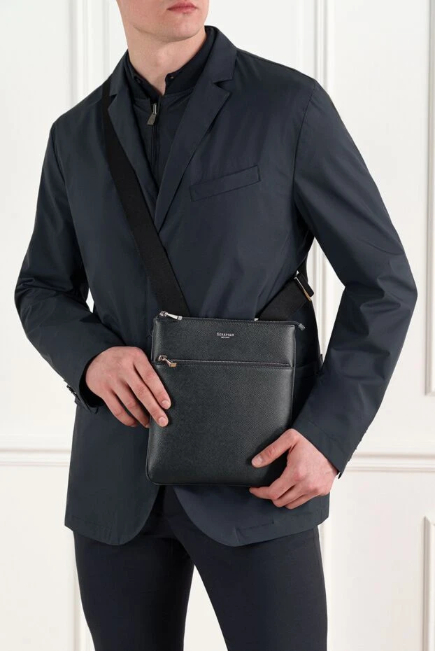 Flat crossbody bag in Evoluzione leather blue - photo 2