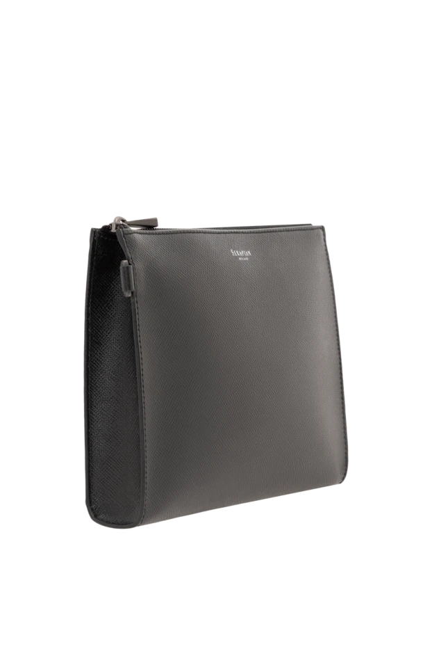Serapian men's black clutch with zipper made of genuine leather 186667 - photo 3