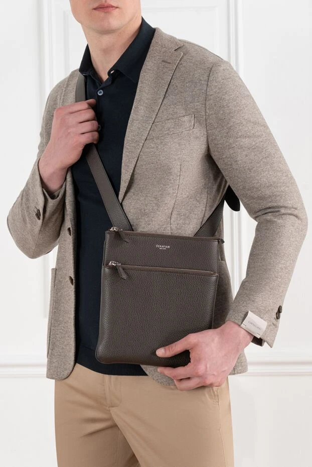 Cachemire былғарыдан жасалған жалпақ ерлер сөмкесі, қоңыр түсті - фото 2