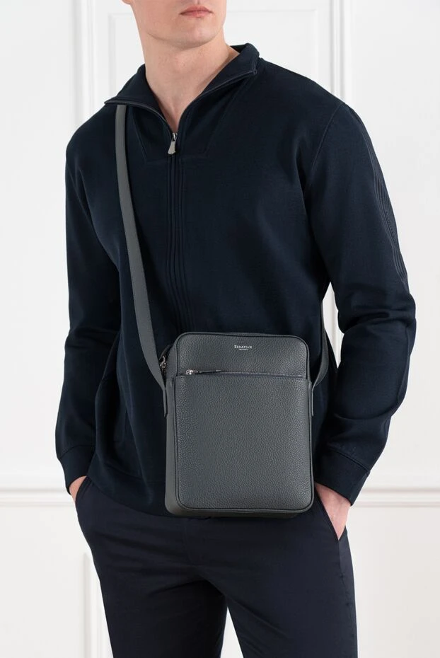 Сумка-мессенджер North South из кожи Cachemire синяя - фото 2