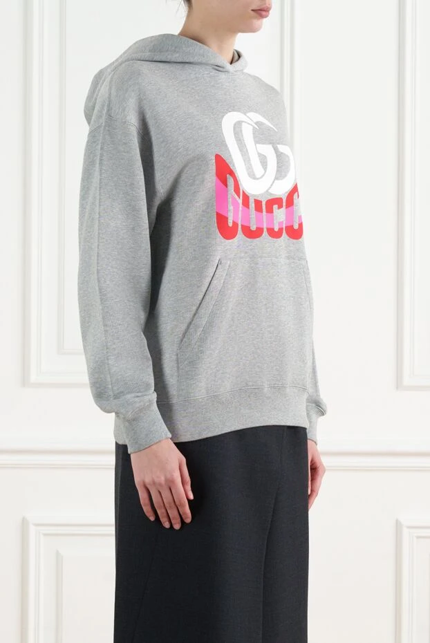 Gucci серое худи из хлопка меланжевое с логотипом 186683 - фото 3