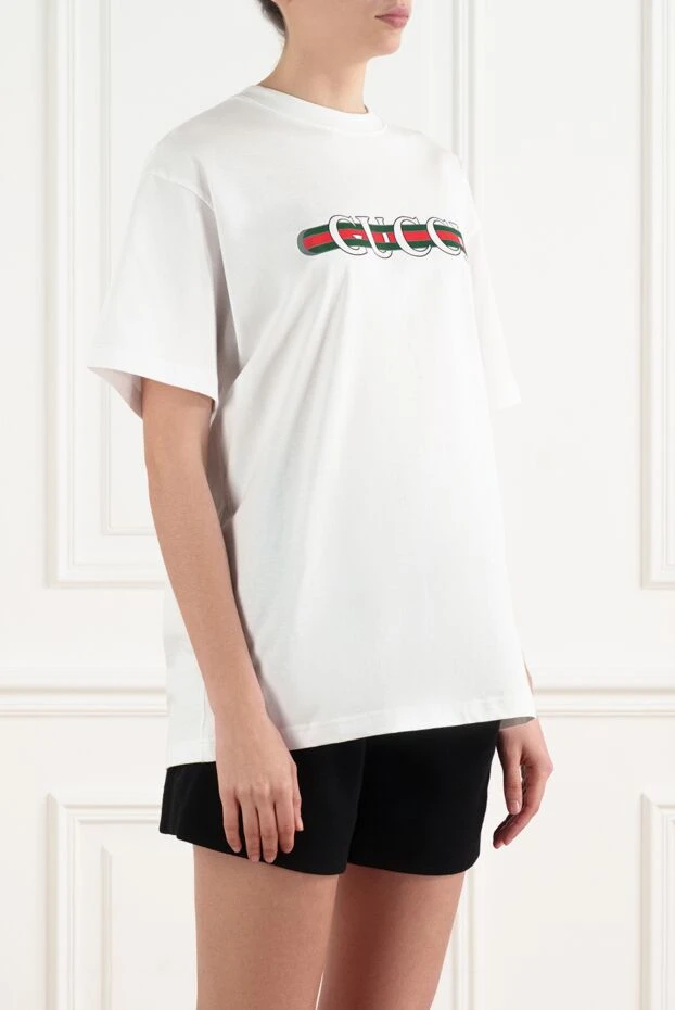 Gucci хлопковая футболка белая с логотипом 186684 - фото 3