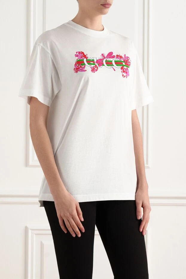 Gucci хлопковая футболка белая с логотипом и полосой web 186685 - фото 3