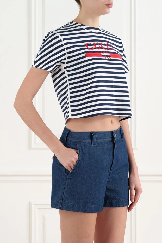 Әйелдерге арналған жолақты мақтадан жасалған футболка - фото 2