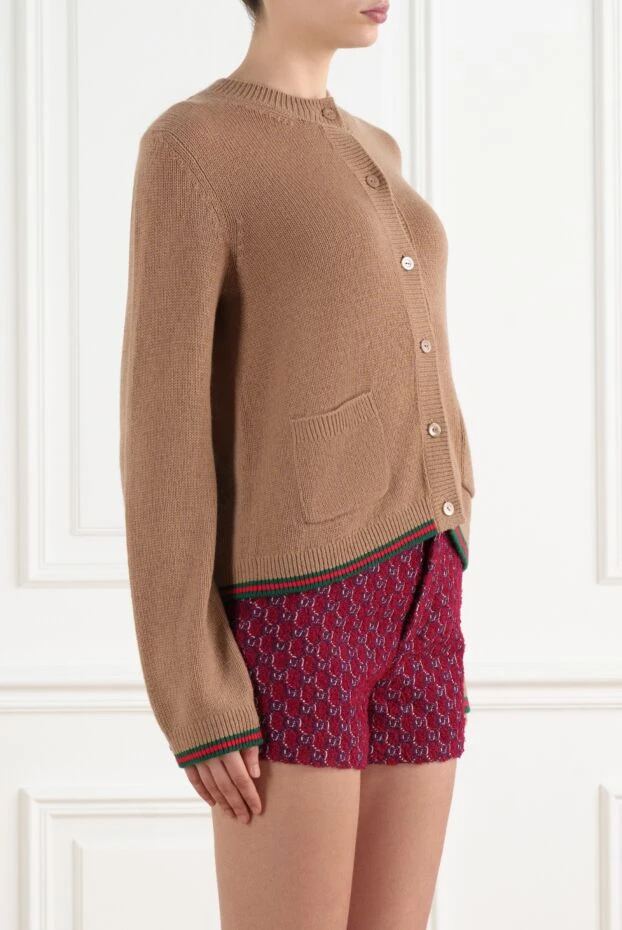 Gucci women's brown knitted cashmere cardigan with web ribbon 186691 - photo 3