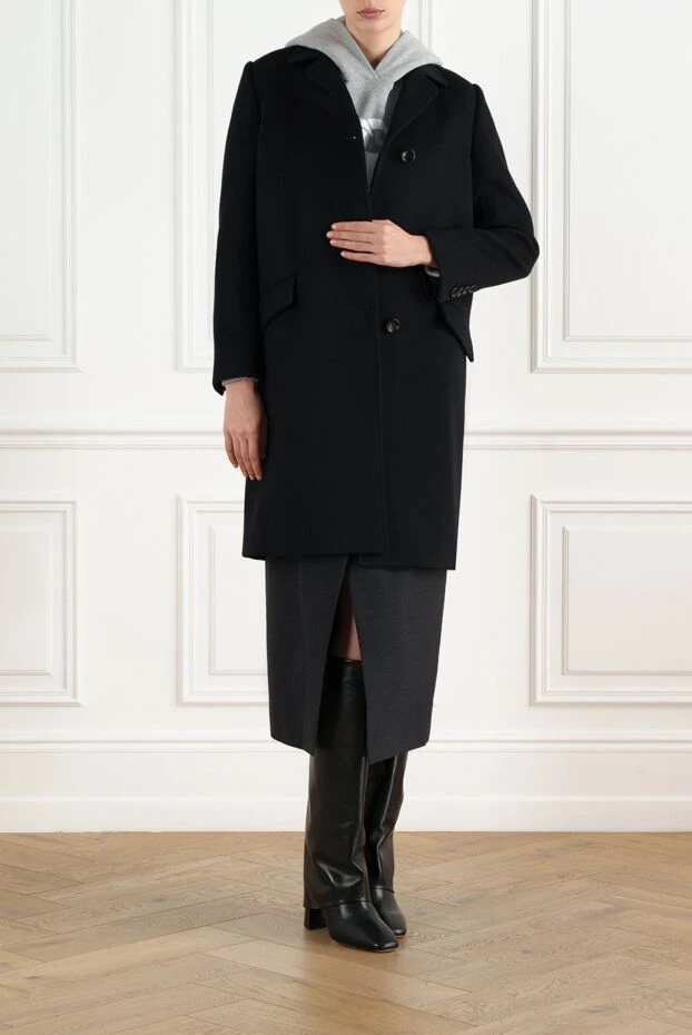 Әйелдерге арналған ұзын қара жүн пальто - фото 2