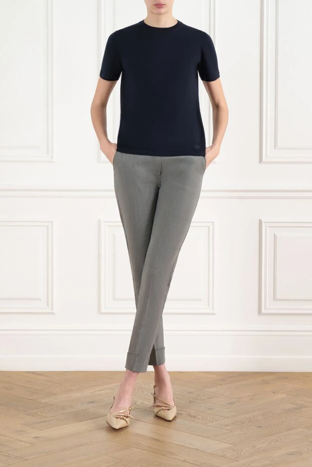 Loro Piana женская синяя футболка из хлопка с логотипом 186710 - фото 2