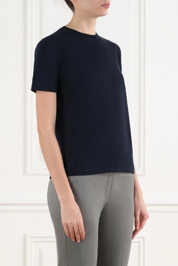 Loro Piana женская синяя футболка из хлопка с логотипом 186710 - фото 3